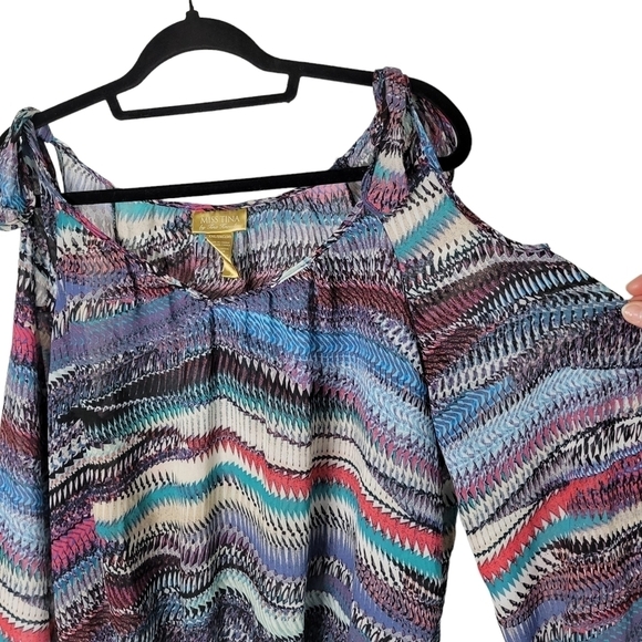 Miss Tina by Tina Knowles Multicolor Cold Shoulder Top w/ Ties Women's Size XXL - Picture 2 of 7
